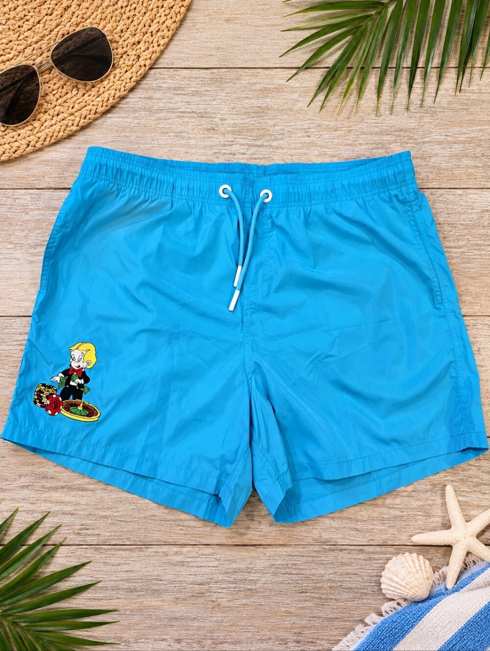 Bain De Mer Men’s Swim Trunks 3XL Richie Rich Graphic Blue Beach Swim Shorts NWT